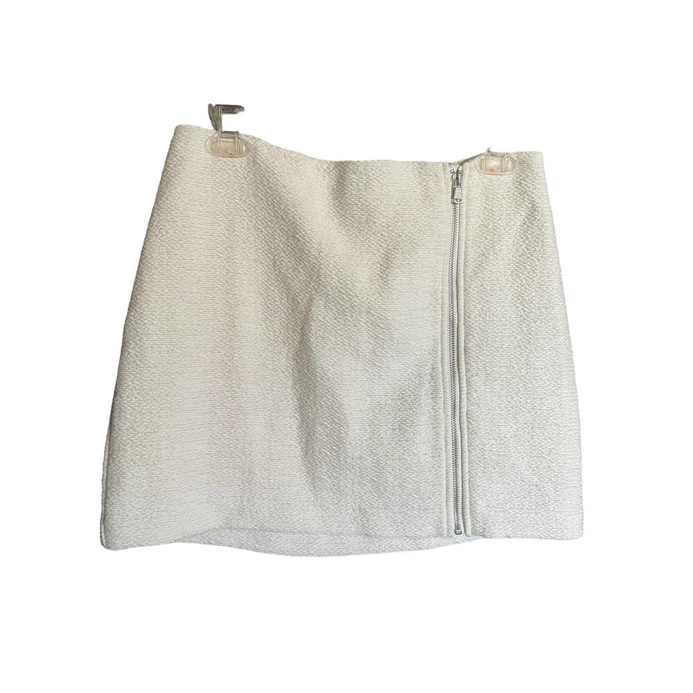 ECATE High Waist Mini Brocade Skirt Side Front Zip Size 8 Cream